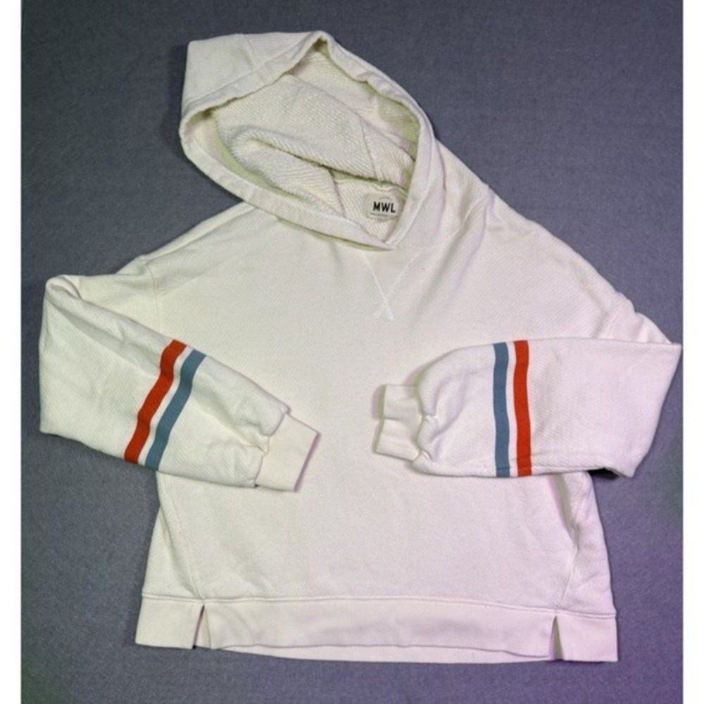 Madewell Women's‎ Cream Cotton-Blend V-Stitch Hoodie with Stripes Size M